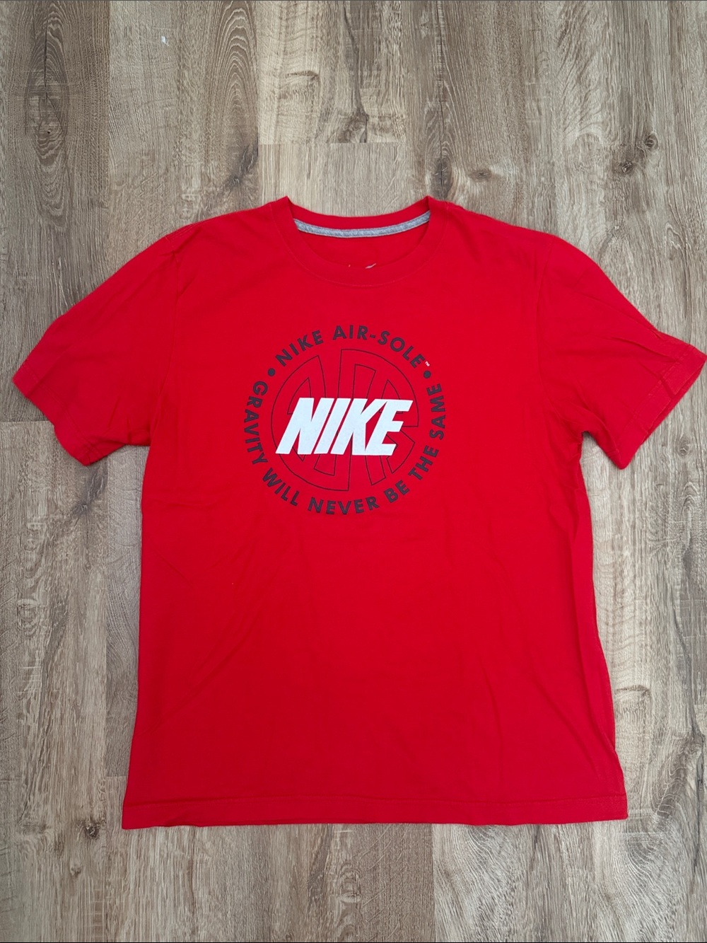 Nike Men’s  Red Short-Sleeve Tee with White Logo and Black Accent, Size Large